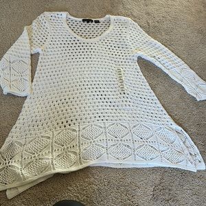 Jeanne Pierre Large white open knit sweater 100% cotton long handkerchief